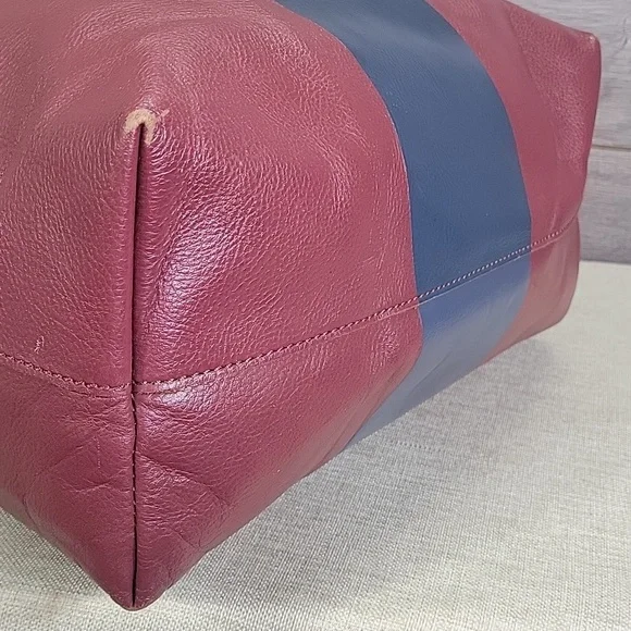 Large J.Crew Burgundy Striped Leather Tote Bag - Picture 6 of 14